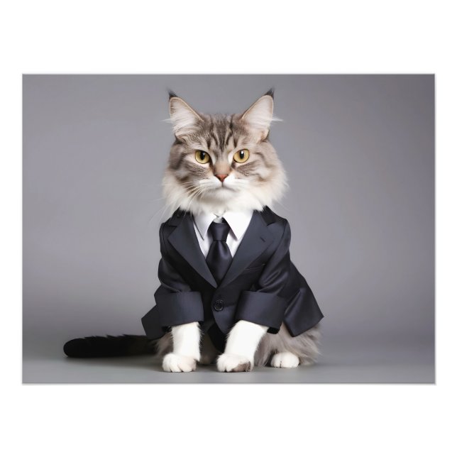 Funny cat in suit photo print (Front)