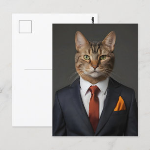 Funny cat in suit postcard