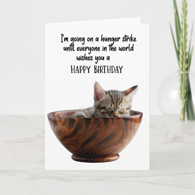 Funny Cat Inside A Bowl Birthday Greeting Card  (Front)