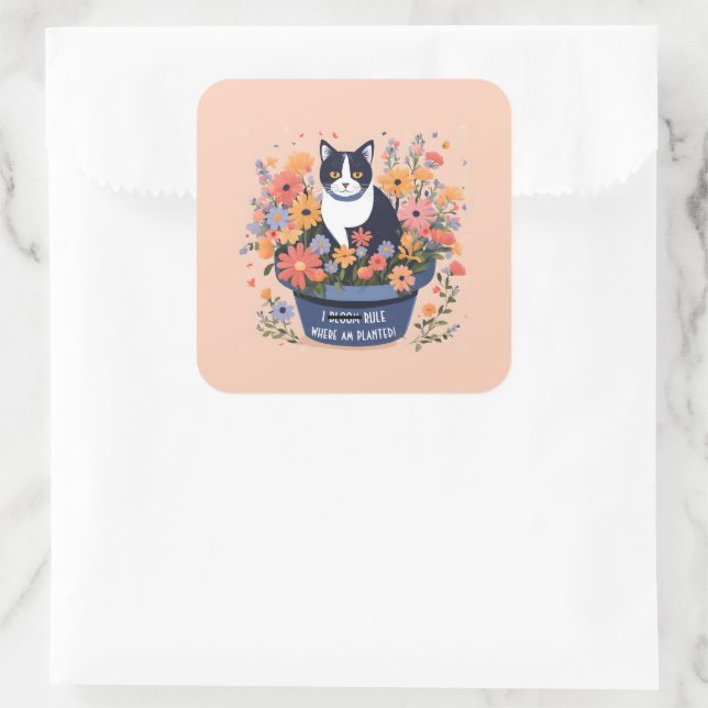 Funny Cat Inspirational Quote Square Sticker (Bag)