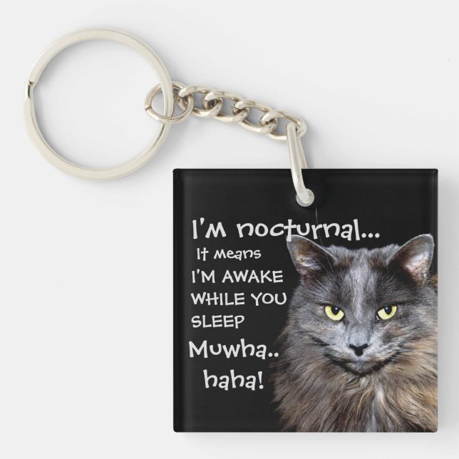 Funny Cat is Nocturnal Evil Laugh Keychain (Front)