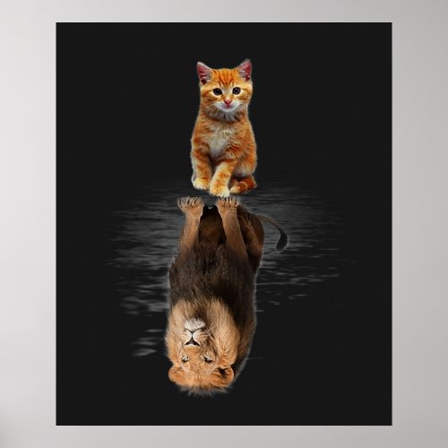 Funny Cat   Kitten Cat and Lion Mirror Poster