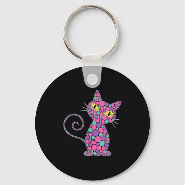 Funny Cat Kitten Lovers Polka Dot Happy Dot Day Gi Keychain (Front)