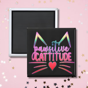 Funny Cat Kitten Pun PAWSITIVE CATITUDE Magnet