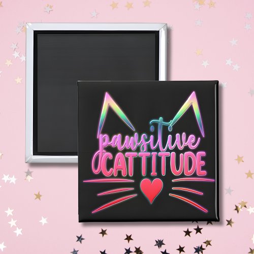 Funny Cat Kitten Pun PAWSITIVE CATITUDE Magnet