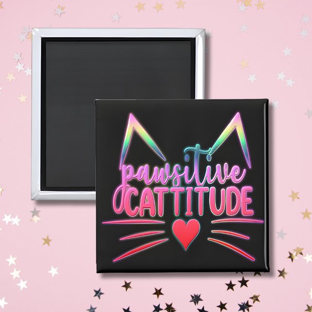 Funny Cat Kitten Pun PAWSITIVE CATITUDE Magnet (Creator Uploaded)