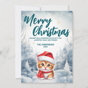 Funny Cat kitty Merry Xmas tree snow Holiday party Card