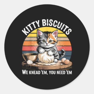 Funny Cat Kneading Dough Retro Kitty Biscuits Desi Classic Round Sticker