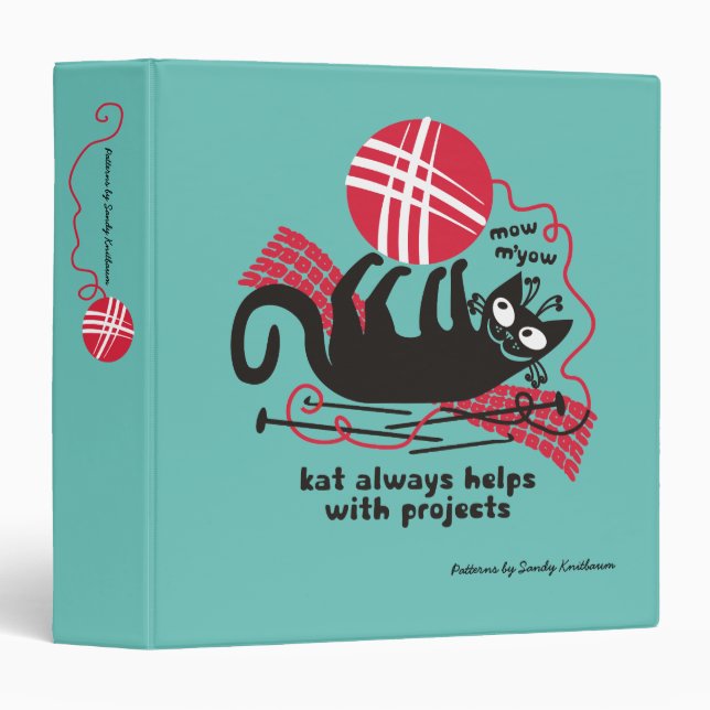 Funny cat knitting needles crochet hooks Christmas 3 Ring Binder (Front/Spine)