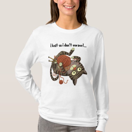 Funny Cat Knitting Themed T_Shirt Knitter Gift