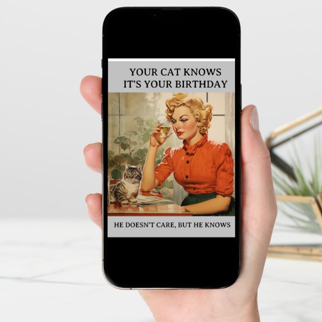 Funny Cat Knows It's your Birthday Card (Front Digital)
