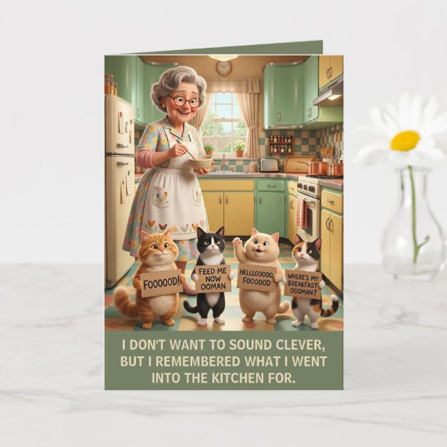 Funny Cat Lady Birthday Card (Small Plant)