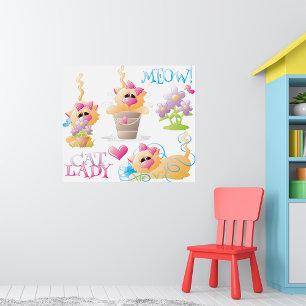 Funny Cat Lady Cartoon Cute Cat Lover Poster