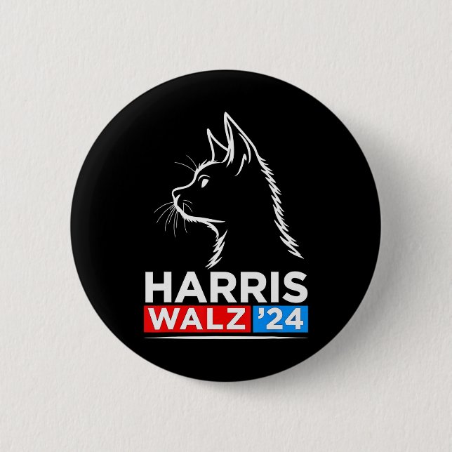 Funny Cat Lady Kamala Harris Waltz 2024 Election  Button (Front)
