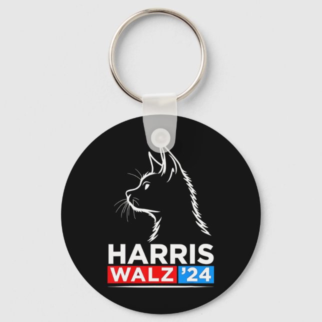 Funny Cat Lady Kamala Harris Waltz 2024 Election  Keychain (Front)