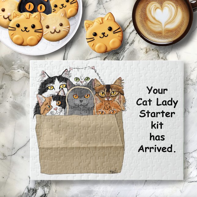 Funny Cat Lady Starter Kit Honor White Jigsaw Puzzle (Creator Uploaded)
