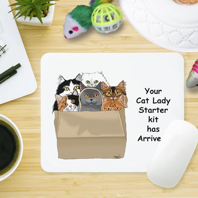 Funny Cat Lady Starter Kit Humor White Mouse Pad (Creator Uploaded)