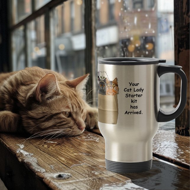 Funny Cat Lady Starter Kit Humor White Travel Mug (Creator Uploaded)