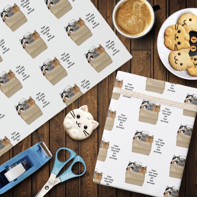 Funny Cat Lady Starter Kit Humor White Wrapping Paper (Creator Uploaded)