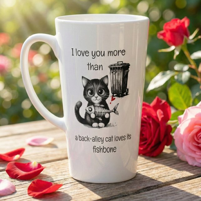 Funny Cat Latte Mug – Valentine Fishbone Pun (Creator Uploaded)