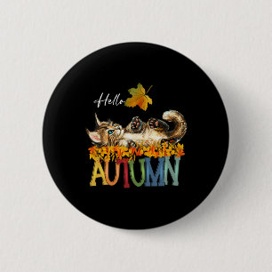 Funny Cat Leaf Fall Hello Autumn Cute Kitten Cat L Button