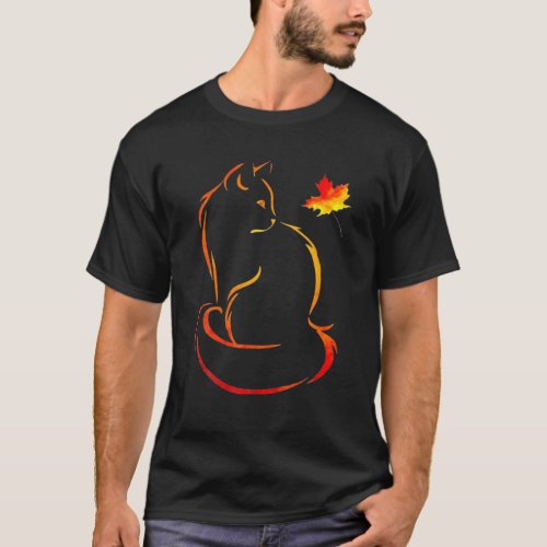 Funny Cat Leaf Fall Hello Autumn For Cute Kitten T_Shirt
