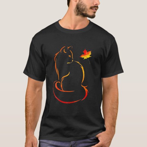 Funny Cat Leaf Fall Hello Autumn Gift For Cute Kit T_Shirt