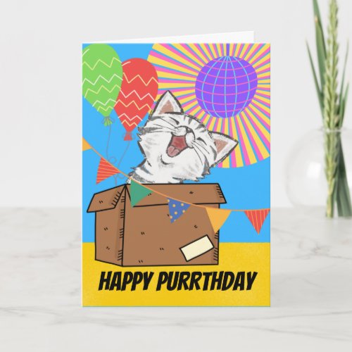 Funny Cat Leaving Birthday Gift in Box Card
