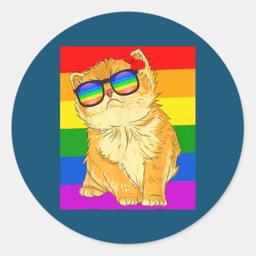 Funny Cat LGBT Gay Rainbow Pride Flag  Classic Round Sticker
