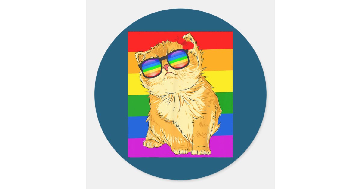 Funny Cat LGBT Gay Rainbow Pride Flag Classic Round Sticker | Zazzle