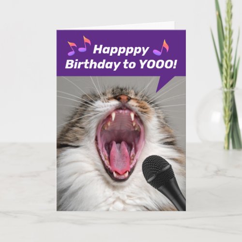 Funny Cat Loudly Singing The Birthday Song Card