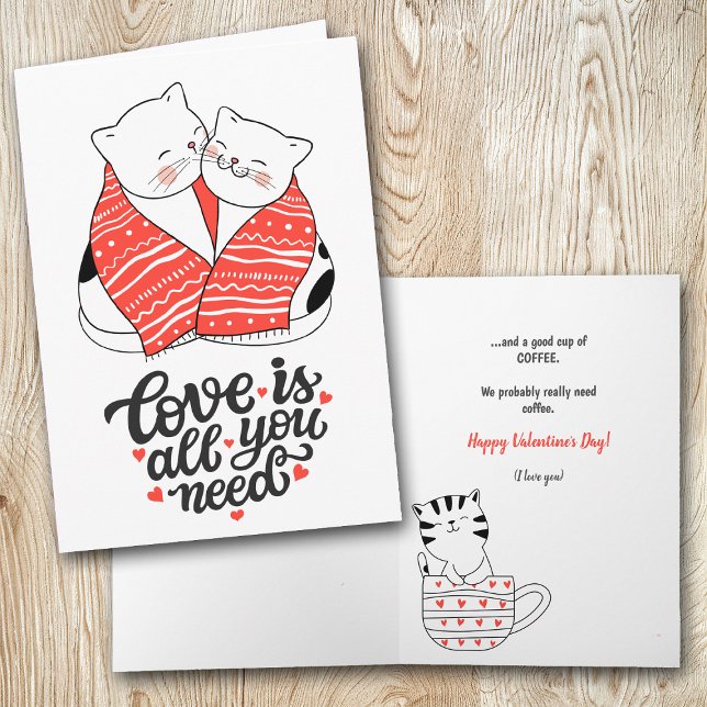 Funny Cat Love and Coffee Valentine Holiday Card (Creator Uploaded)