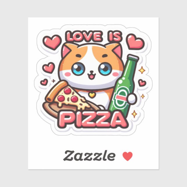 Funny Cat Love is Pizza Sticker (Sheet)
