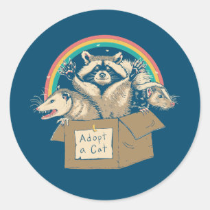 Funny Cat Lover Adopt a Cat Possum Raccoons Classic Round Sticker