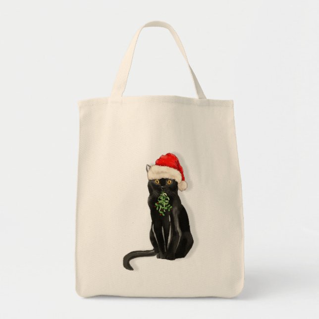 Funny Cat Lover Black Bombay Christmas Kitty Tote Bag (Front)