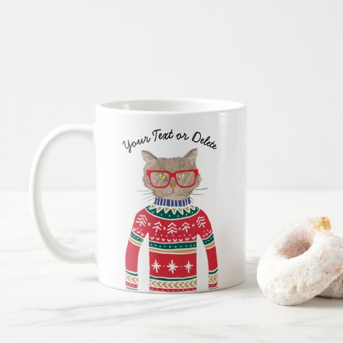 Funny Cat Lover Cat Wearing Ugly Christmas Sweater Coffee Mug