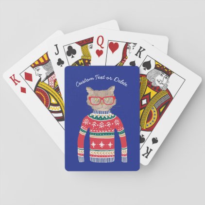 Funny Cat Lover Cat Wearing Ugly Christmas Sweater Playing Cards