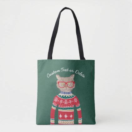 Funny Cat Lover Cat Wearing Ugly Christmas Sweater Tote Bag