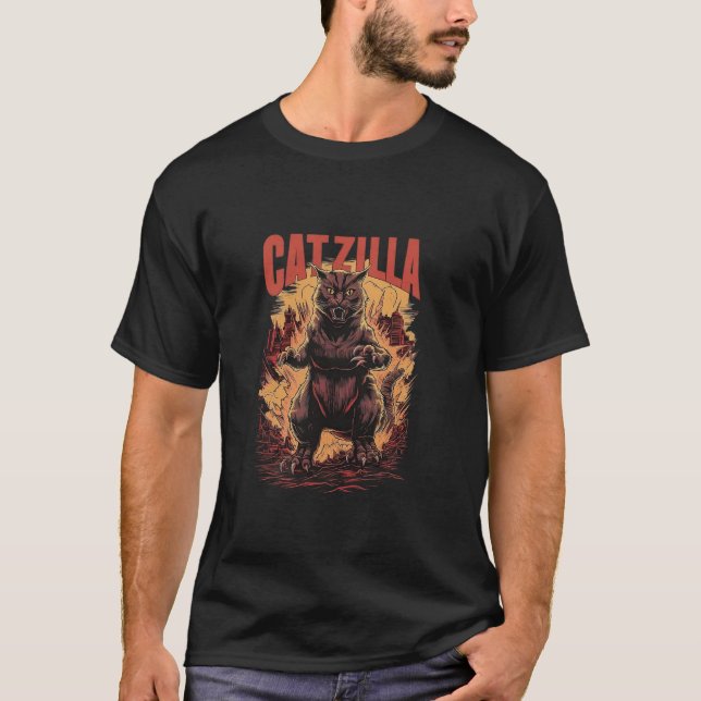 Funny Cat Lover Catzilla Cat Humor Funny Cat Long  T-Shirt (Front)