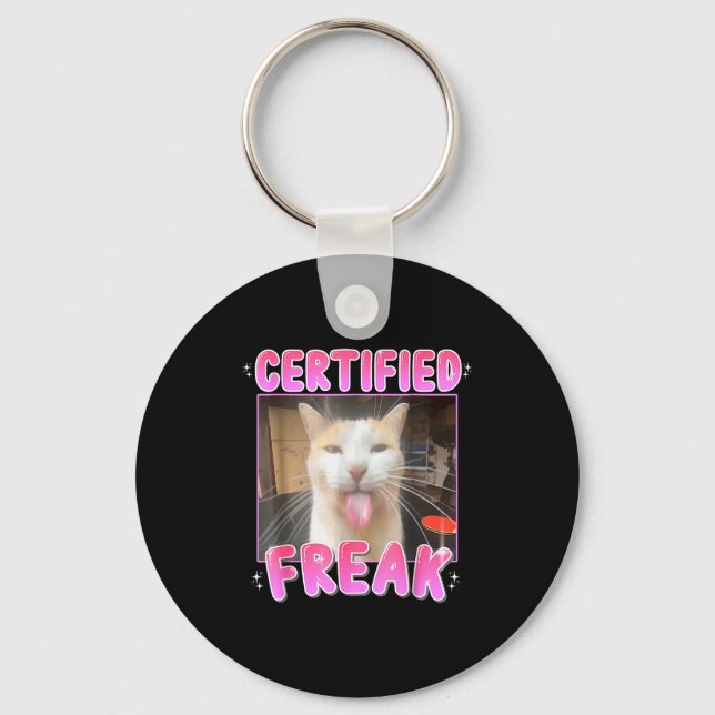 Funny Cat Lover Certified Freak Eat Cement Cursed  Keychain (Front)