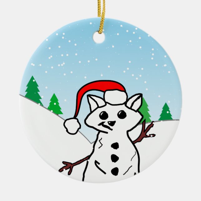 Funny Cat Lover Christmas Holiday Snowman Ceramic Ornament (Front)