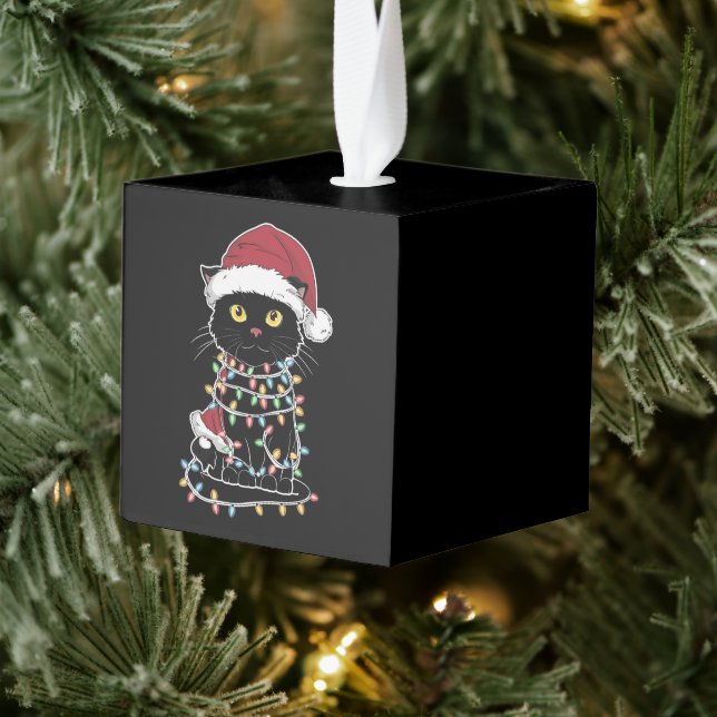 Funny Cat Lover Christmas Lights Cube Ornament (Tree)
