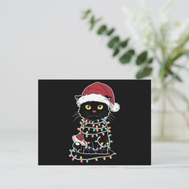 Funny Cat Lover Christmas Lights Holiday Postcard (Standing Front)