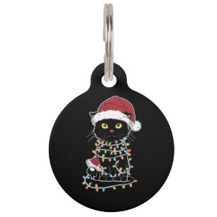 Funny Cat Lover Christmas Lights Pet ID Tag