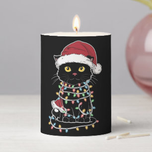 Funny Cat Lover Christmas Lights Pillar Candle