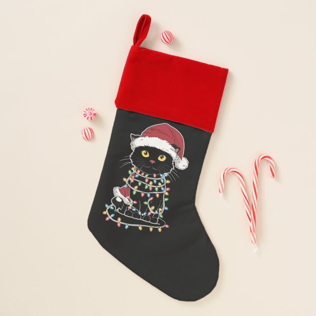 Funny Cat Lover Christmas Lights Stocking (Front)