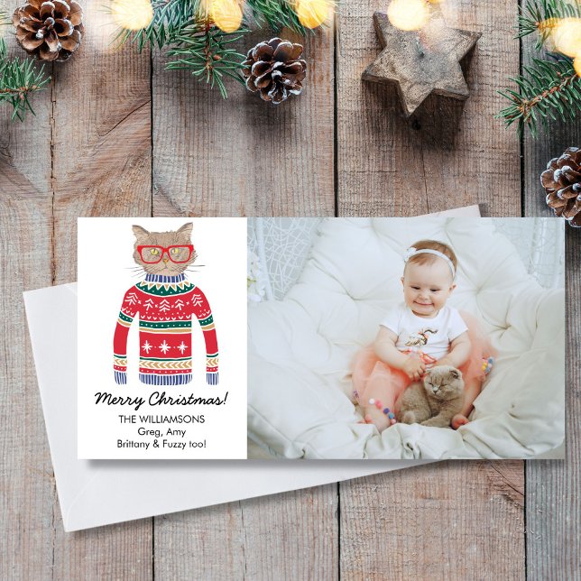 Funny Cat Lover Christmas Sweater Custom Photo Holiday Card (Creator Uploaded)