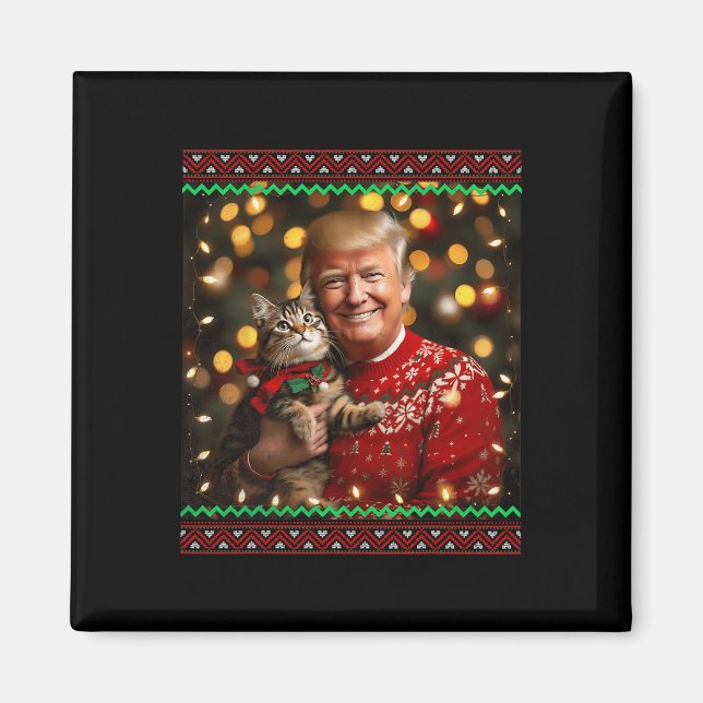 Funny Cat Lover Christmas Sweater Trump Ugly Chris Magnet (Front)