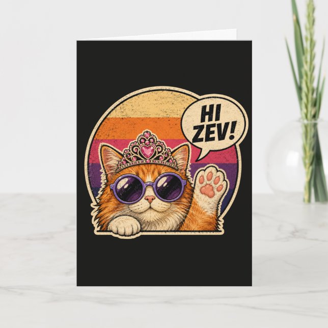 Funny Cat Lover Hi Zev Cat Retro Kitty Gift Printe Card (Front)