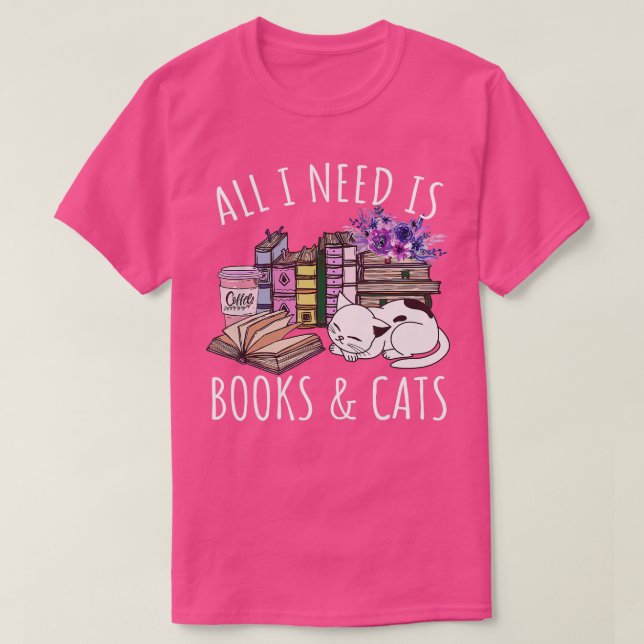 Funny Cat Lover Kitten Reading All I Need Is Books T-Shirt (Design Front)